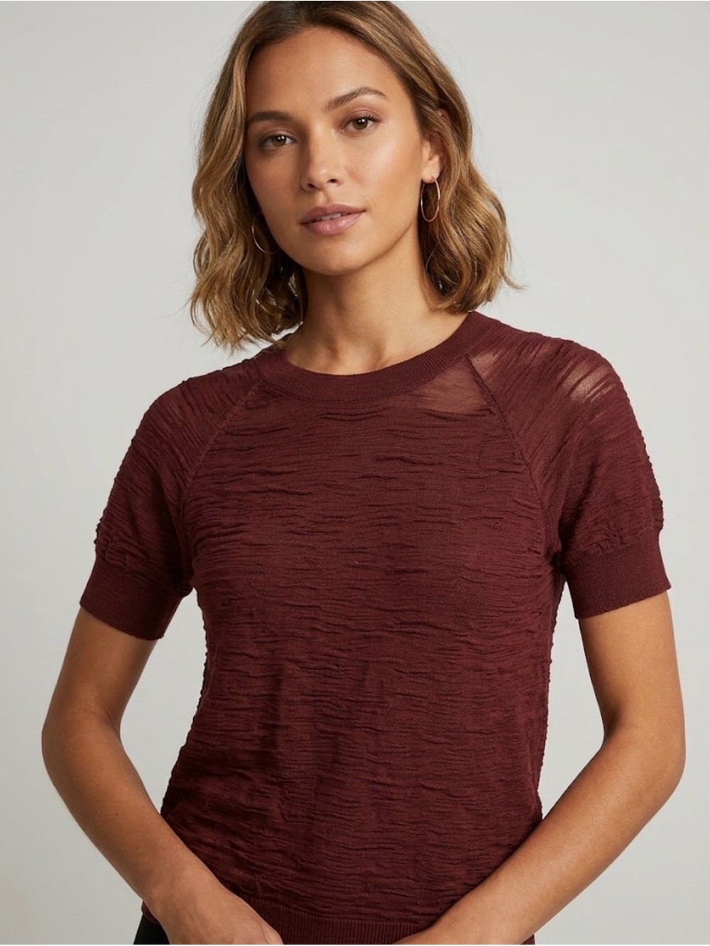 Sarah Pacini Short Sleeve Textured Knit Tee